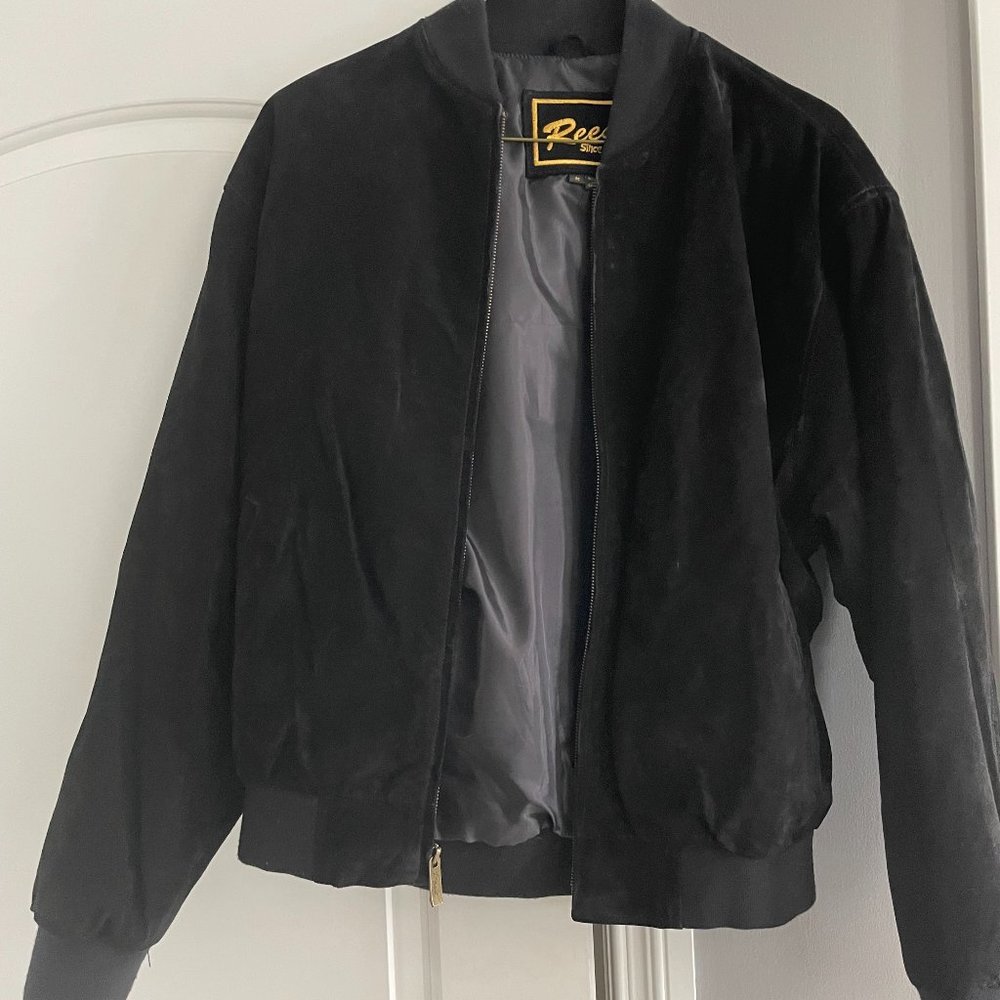 Men's Medium black suede leather bomber jacket - Reed's brand